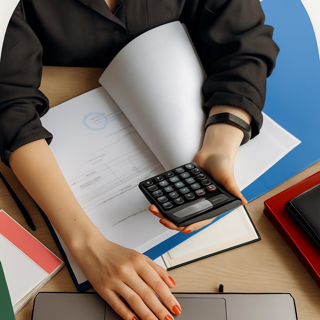 Une femme au bureau, tournant les pages d'un livre d'allure professionnelle, près d'un écran de tasche individuel avec des...
